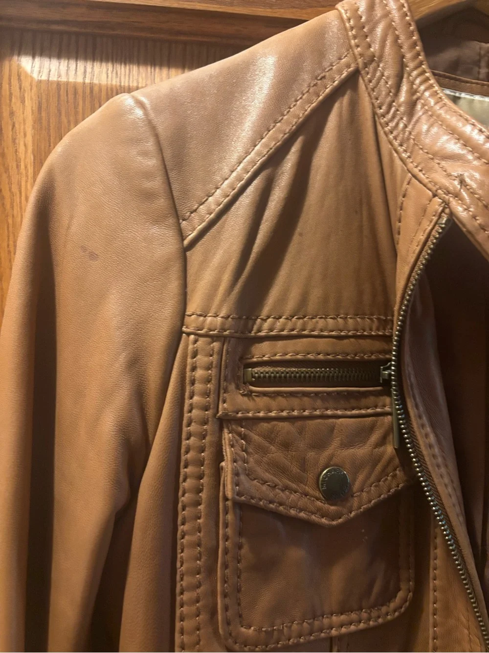 Women’s Michael Kors Tan Leather Bomber Jacket